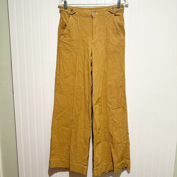 Anthropologie Maeve High Waisted Wide Leg Pants Contrast Stitching Khaki Size 6 - Picture 2 of 8